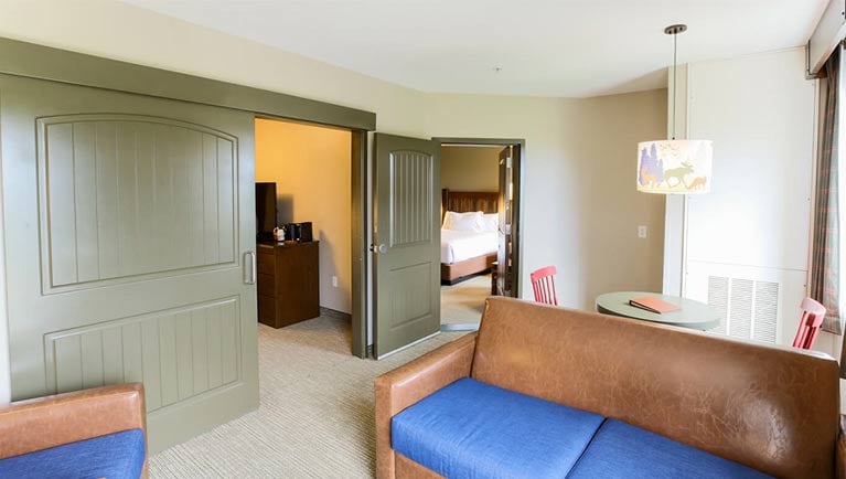 The living area in the Accessible Evergreen Family Suite
